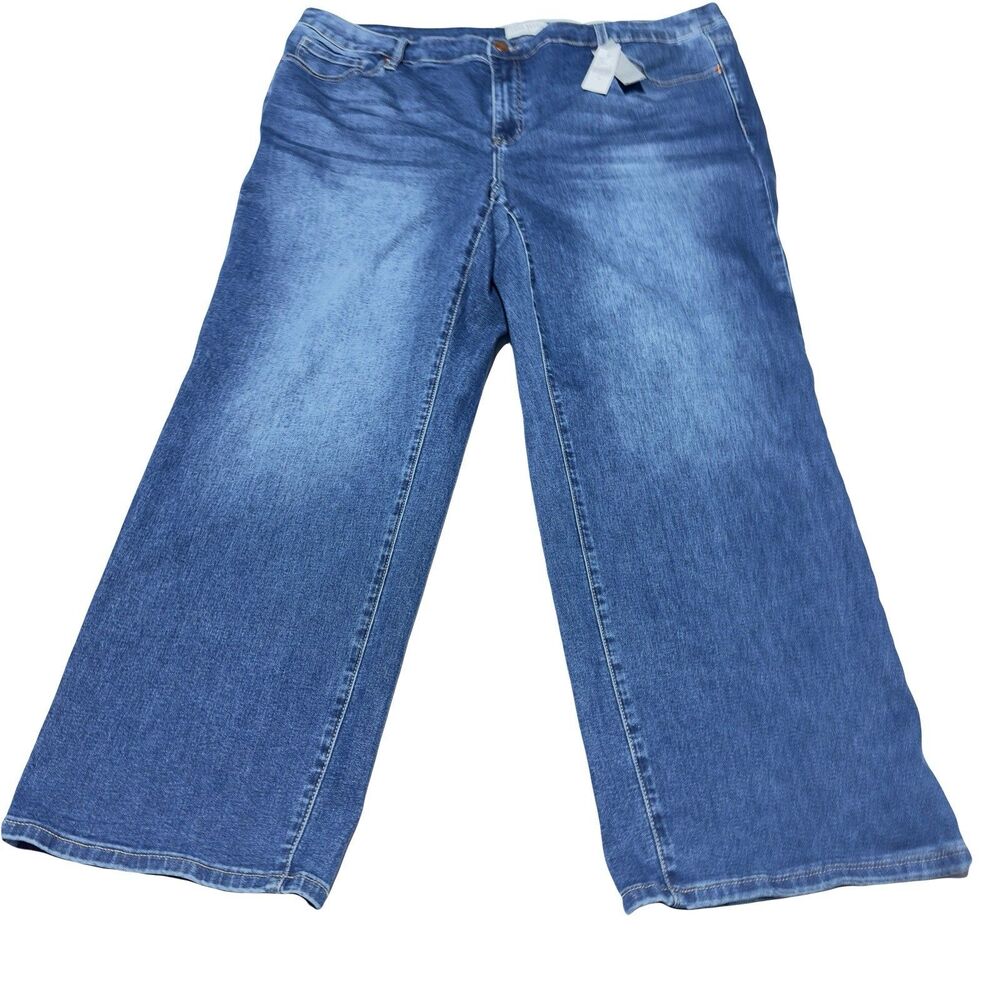 Lane Bryant Genius Straight Jeans Size 28 Mid Rise Blue Denim Stretch NWT